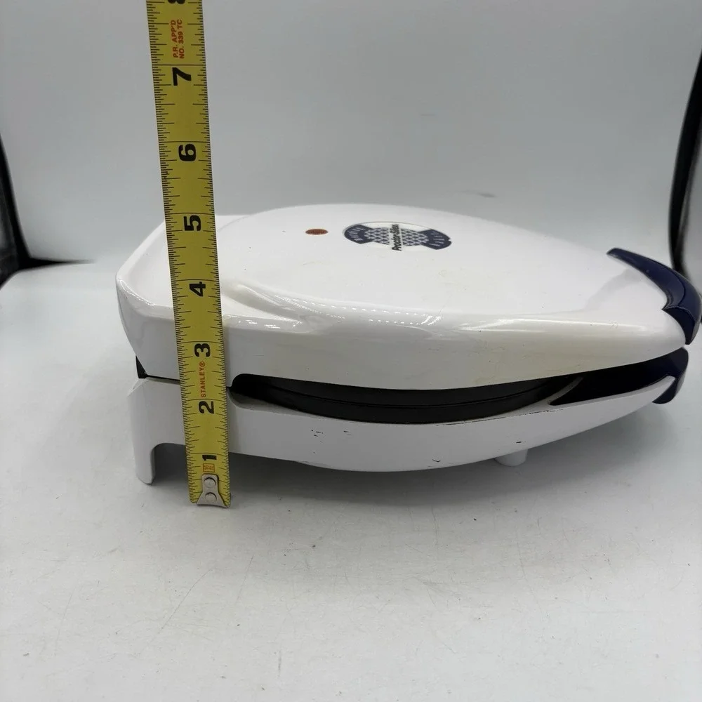 Proctor Silex Morning Baker Belgian Waffle Maker Non Stick Blue White 26500